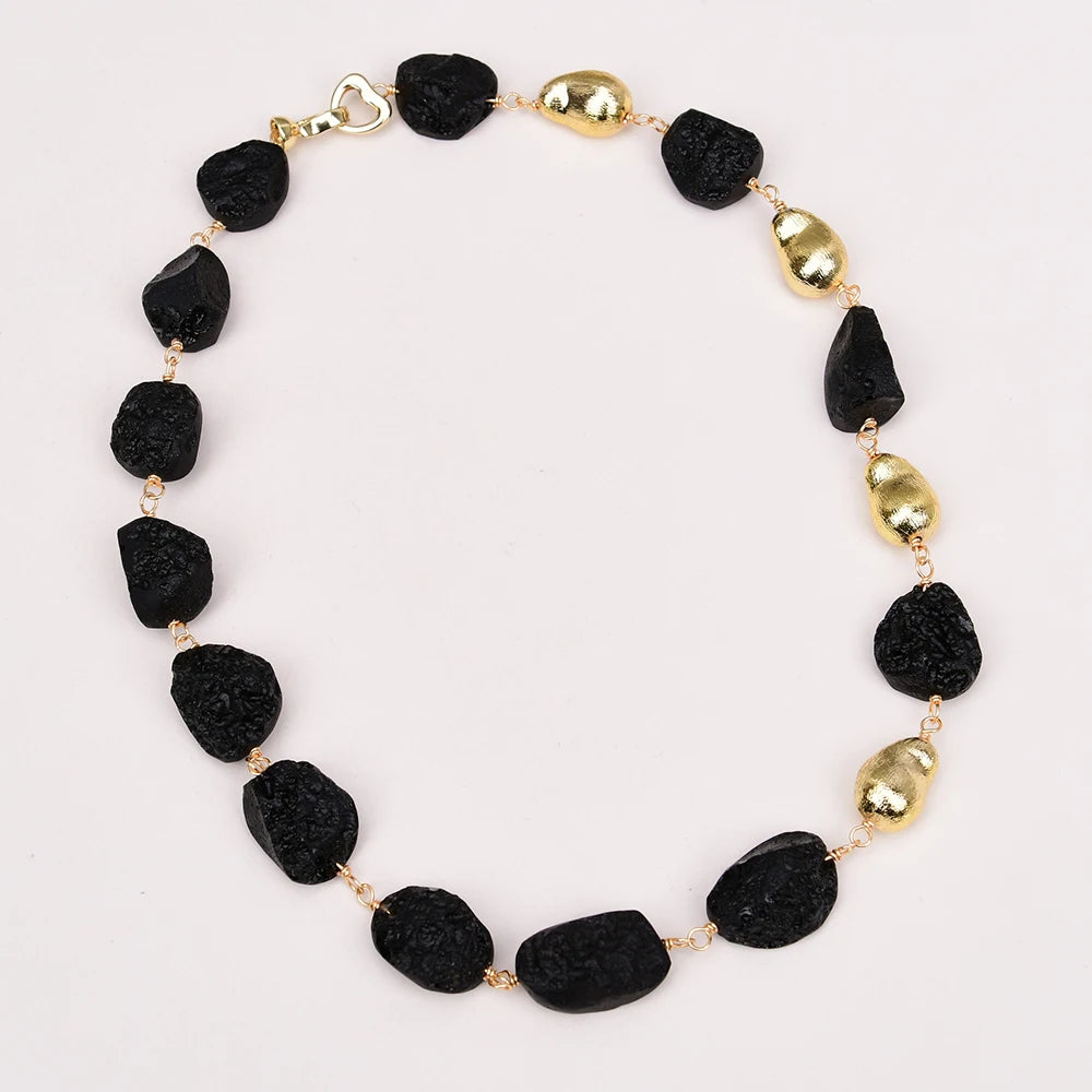 Black Meteorite Gold Bead Necklace