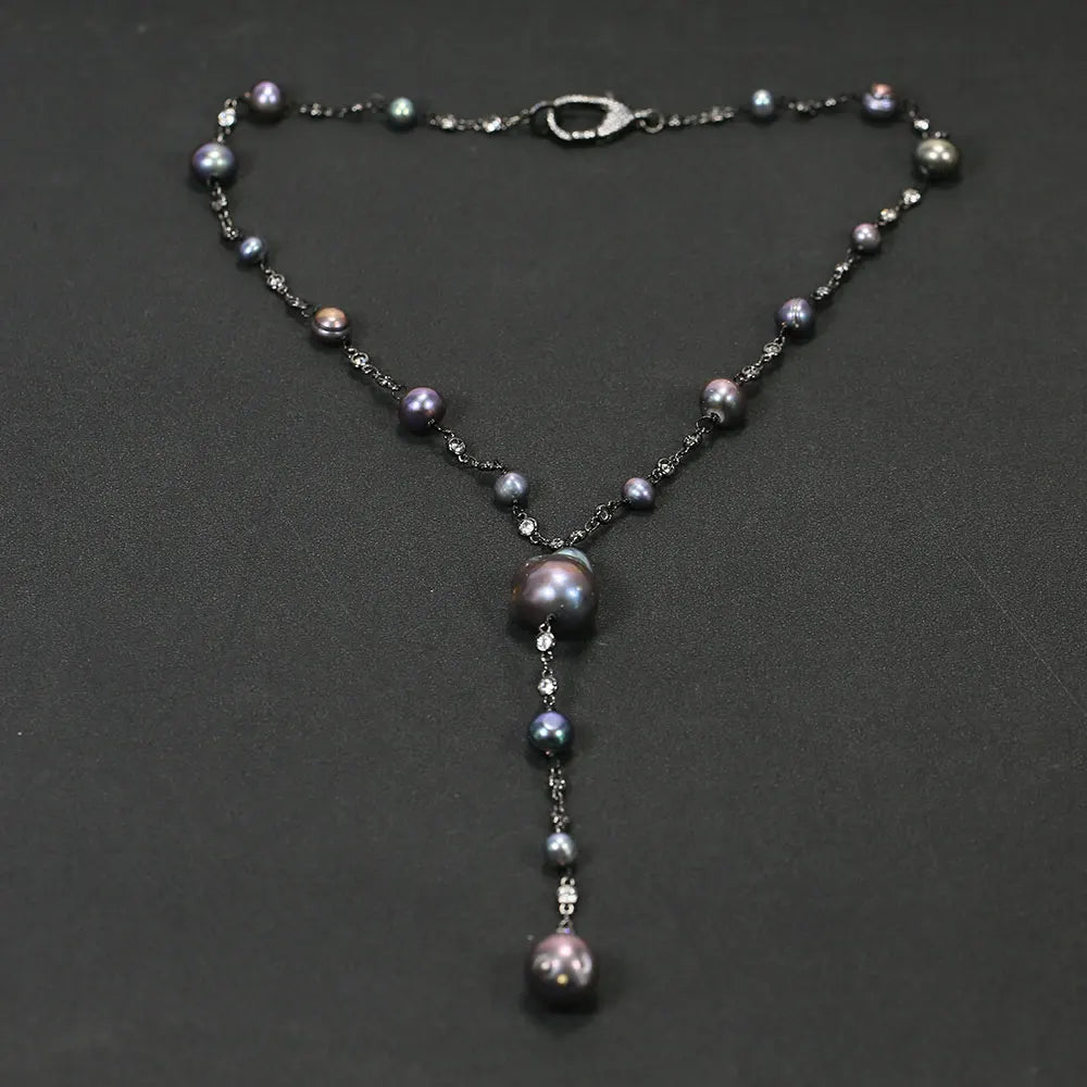 Black Keshi Pearl Gunmetal Necklace