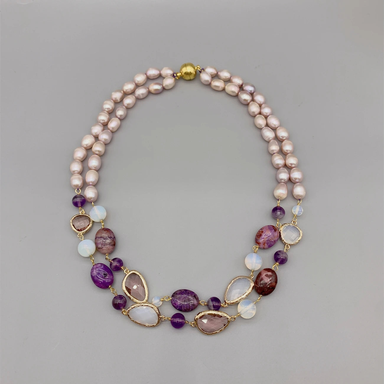 Natural Pearl Amethyst Gemstone Necklace