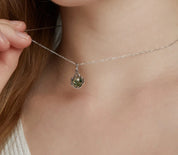 925 Silver 8*8mm Natural Moss Agate Pendant Necklace