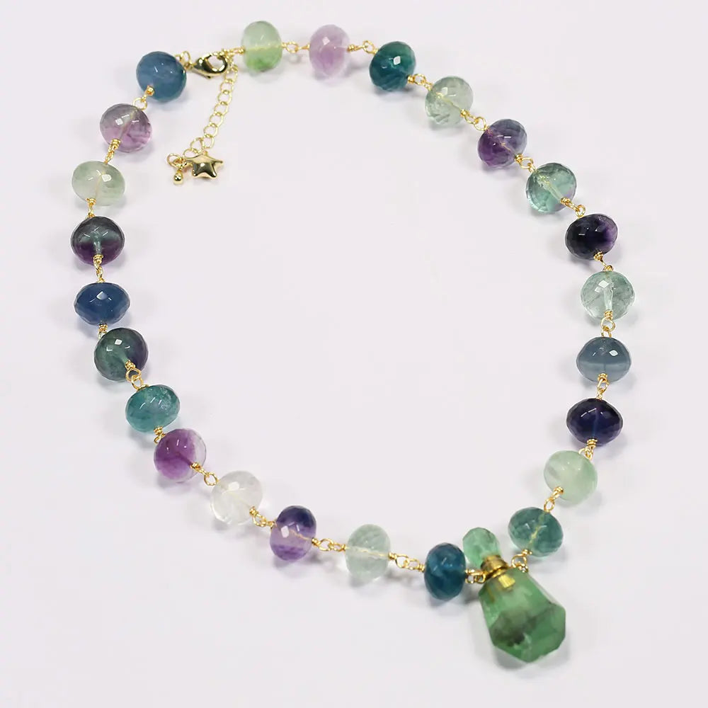 Natural gemstone Multi-Color Fluorite Pendant & Earrings Set