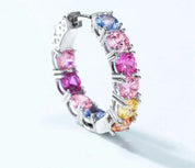 925 Silver Rainbow Crystal Colorful Zicron Hoop Earrings