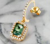 925 Silver 4*4mm Natural Moss Agate Drop Earrings
