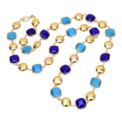 Blue Cat Eye Gold Bead Sweater Chain