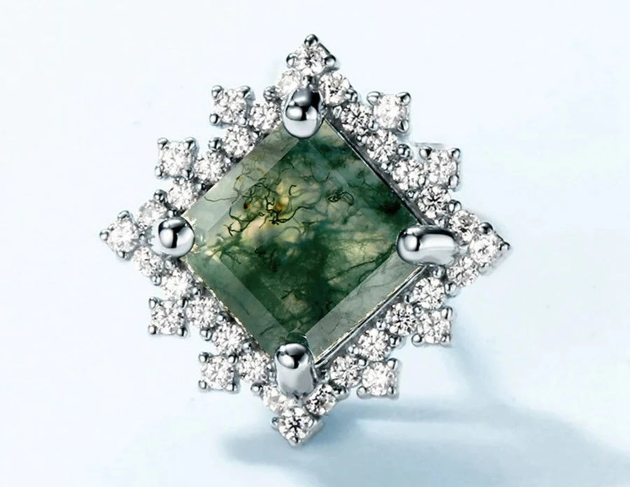 925 Silver Moss Agate Stud Earrings