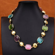 Natural mix  color cat eye square handmade necklace