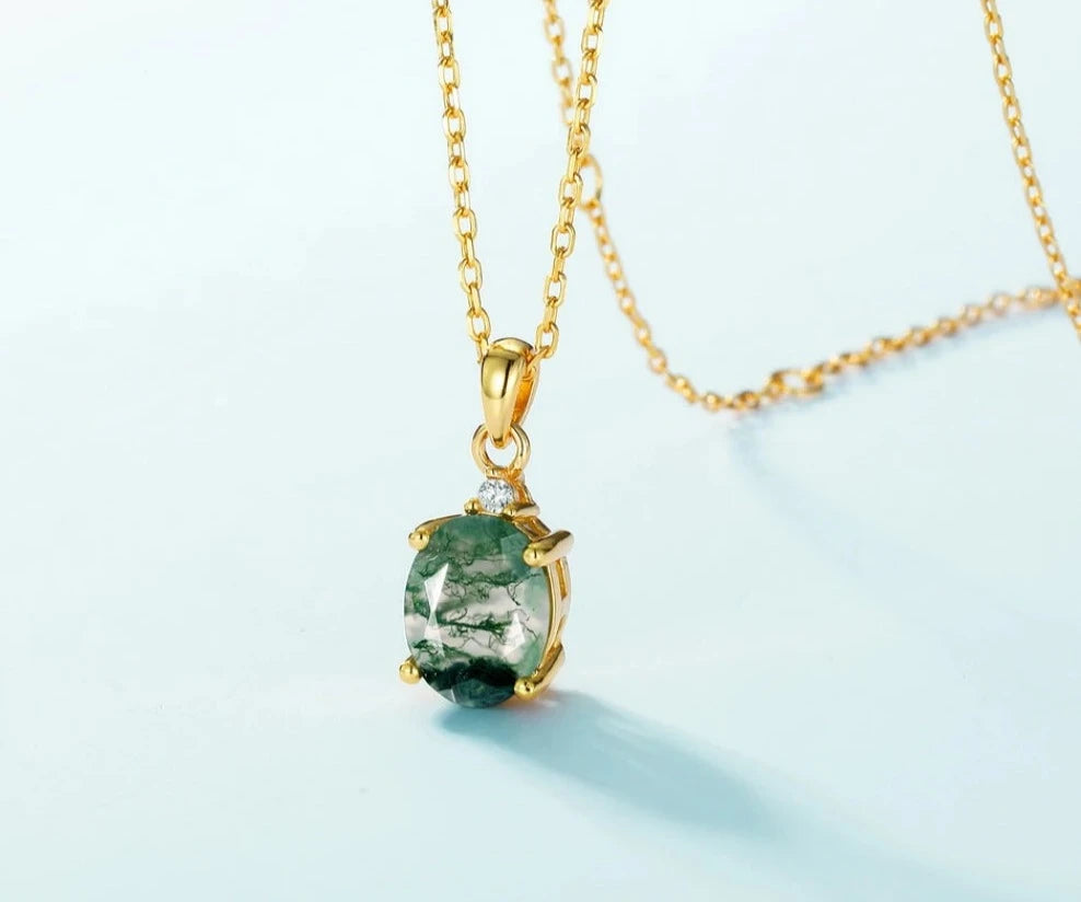 925 Sliver Green Moss Agate Necklace