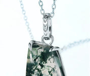 925 Silver Moss Agate Pendant Necklace