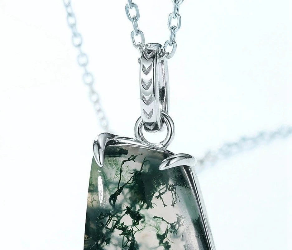 925 Silver Moss Agate Pendant Necklace