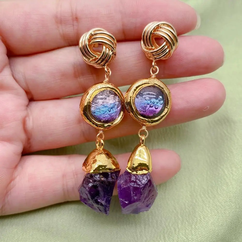 Amethyst & Purple Murano Glass Drop Earrings
