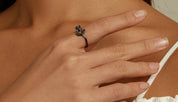 925 Sterling Silver Black Rose Open Ring