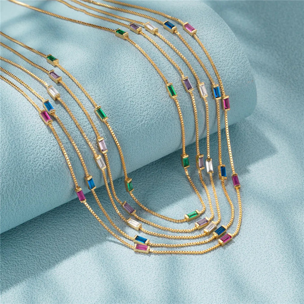925 Silver Colorful Zircon Square Pendant Necklace