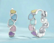 925 Sterling Silver Multi-color Heart Hoop Earrings