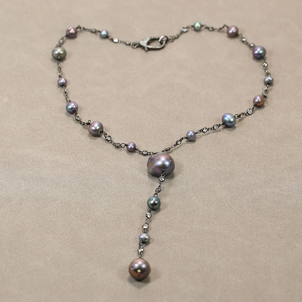 Black Keshi Pearl Gunmetal Necklace
