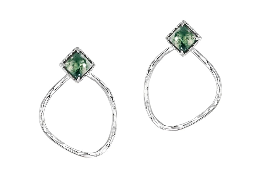 925 Silver Moss Agate Earrings