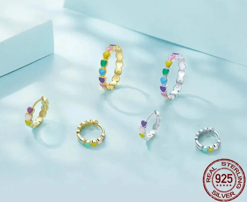 925 Sterling Silver Heart Earrings Ring Set