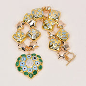 Natural Blue Larimar Pearl Gold Plated Beads Heart Shaped Pearl Jade Pendant Statement Necklace