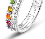 925 Silver Rainbow Crystal Colorful Zicron  rings