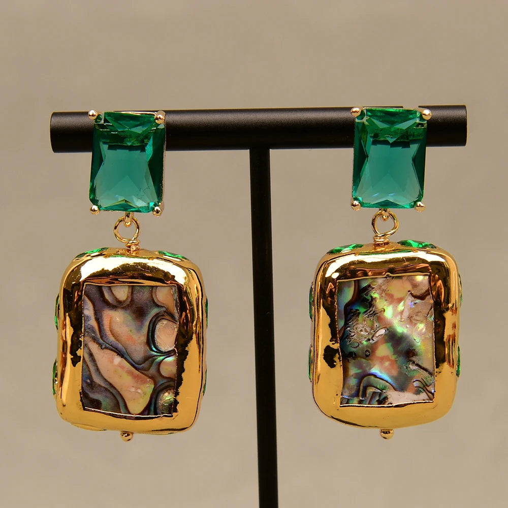 Natural Abalone Shell Green Stud Earrings