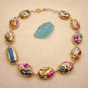 Natural Shell Pearl Blue Kyanite Multi Color Necklace
