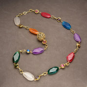 Natural Agate Chunky Real Stone Cat eye 18k plated Gold Beads CZ Long Necklace