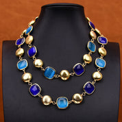 Blue Cat Eye Gold Bead Sweater Chain