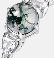 925 Silver 6*6mm Natural Moss Agate Rings