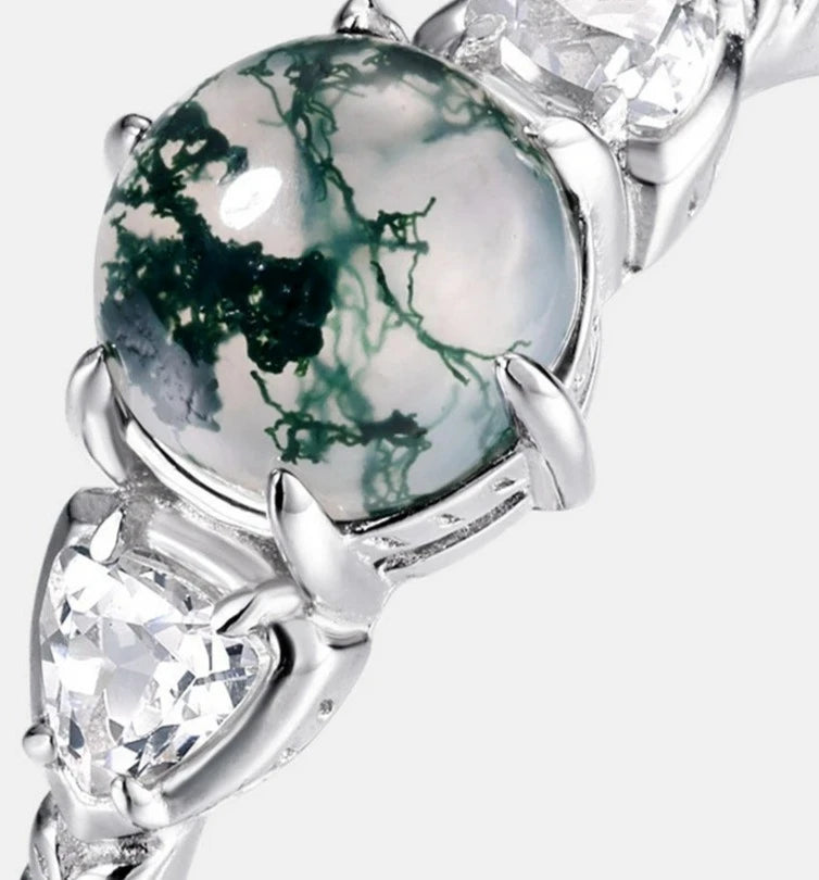 925 Silver 6*6mm Natural Moss Agate Rings