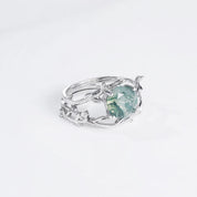 925 Silver 8*8mm Natural Moss Agate Rings