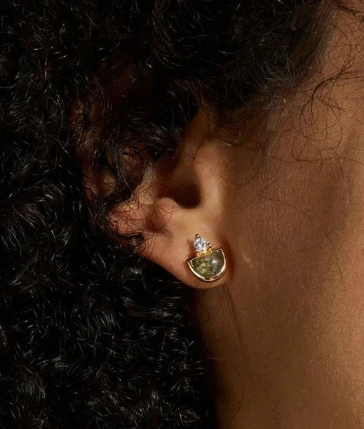 925 Silver 5*7mm Natural Moss Agate Stud Earrings