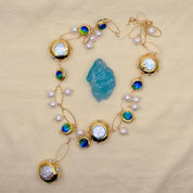 White Keshi Pearl & Blue Murano Glass Necklace
