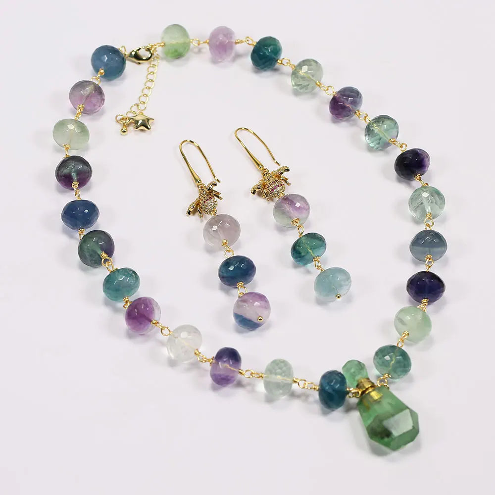 Natural gemstone Multi-Color Fluorite Pendant & Earrings Set