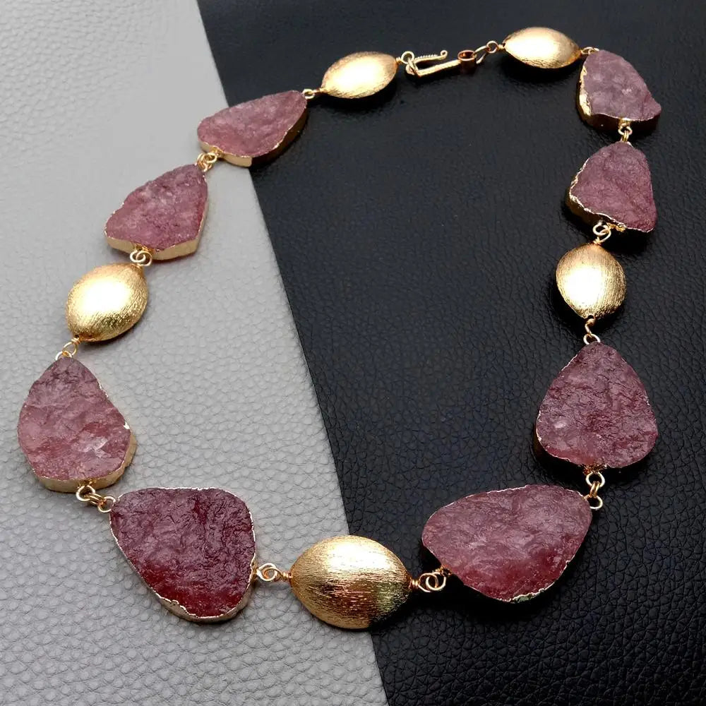 Natural strawberry quartz 18k gold Choker & Bracelet