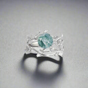 925 Silver 8*8mm Natural Moss Agate Rings