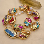 Natural Shell Pearl Blue Kyanite Multi Color Necklace