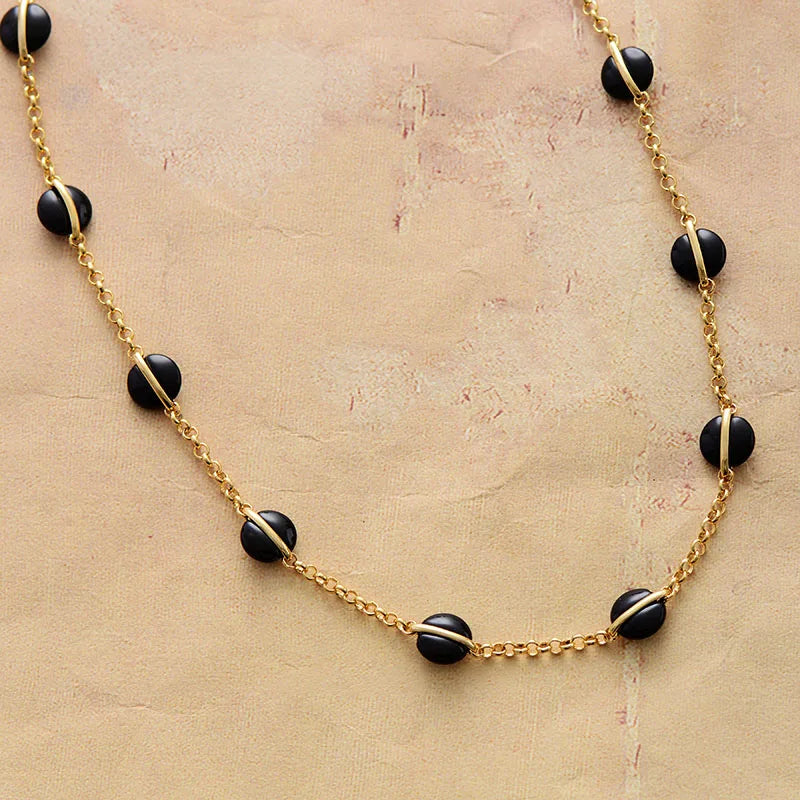 Black Onyx Choker Gold Plated Necklace