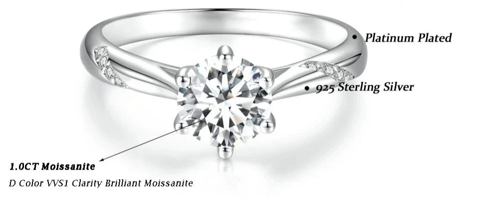 1CT Moissanite Silver Ring