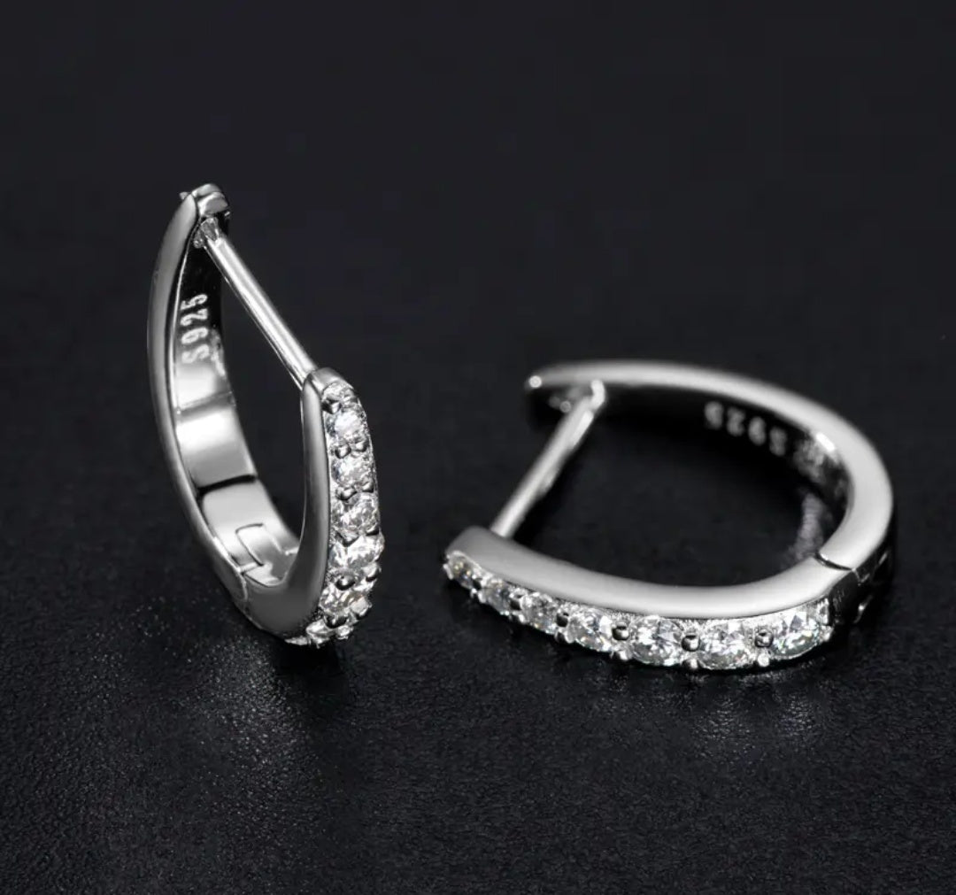 925 Silver 2MM 0.21CT Moissanite diamond hoop clip Earrings