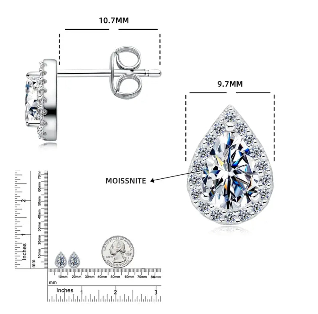 925 Silver 5MM 0.5CT Moissanite Diamond Pear Earrings