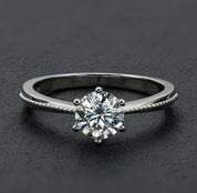 Elegant 925 Silver 1ct 6.5mm Moissanite Diamond Ring
