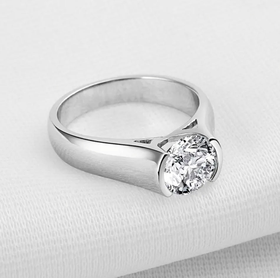 925 Silver 2ct 8mm Moissanite Diamond Ring