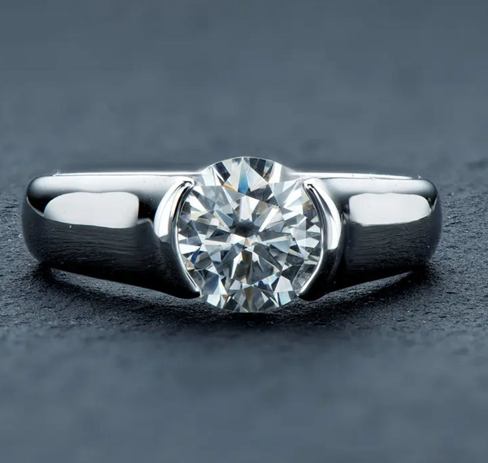 925 Silver 2ct 8mm Moissanite Diamond Ring