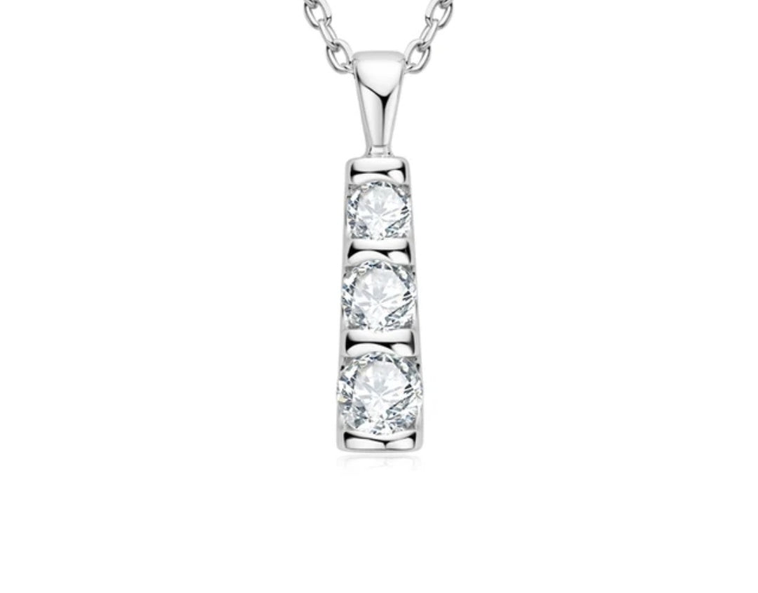 0.5mm 3 stone Moissanite Diamond Pendant Silver Necklace