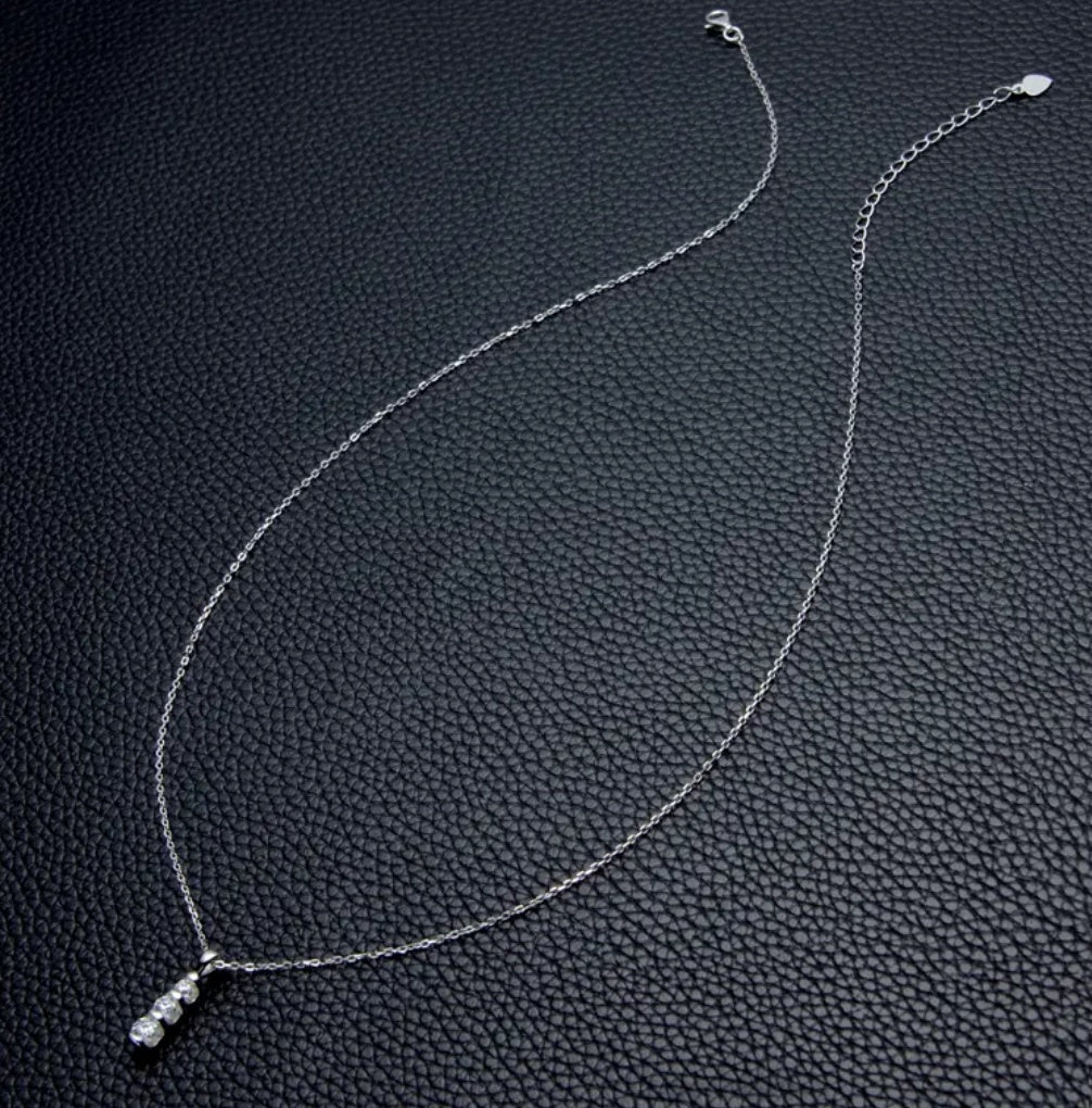 0.5mm 3 stone Moissanite Diamond Pendant Silver Necklace