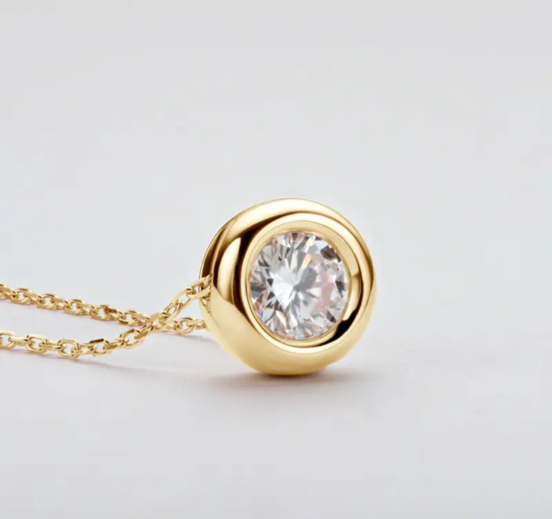 1Ct 6.5mm Moissanite Diamond Bezel Pendant Necklace