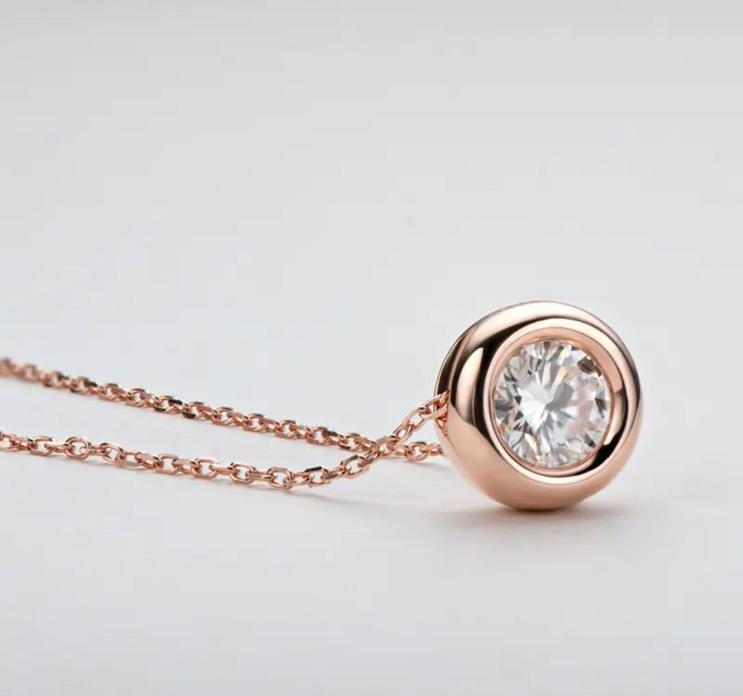 1Ct 6.5mm Moissanite Diamond Bezel Pendant Necklace