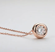1Ct 6.5mm Moissanite Diamond Bezel Pendant Necklace