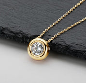 1Ct 6.5mm Moissanite Diamond Bezel Pendant Necklace