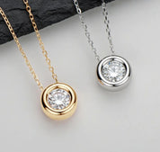1Ct 6.5mm Moissanite Diamond Bezel Pendant Necklace
