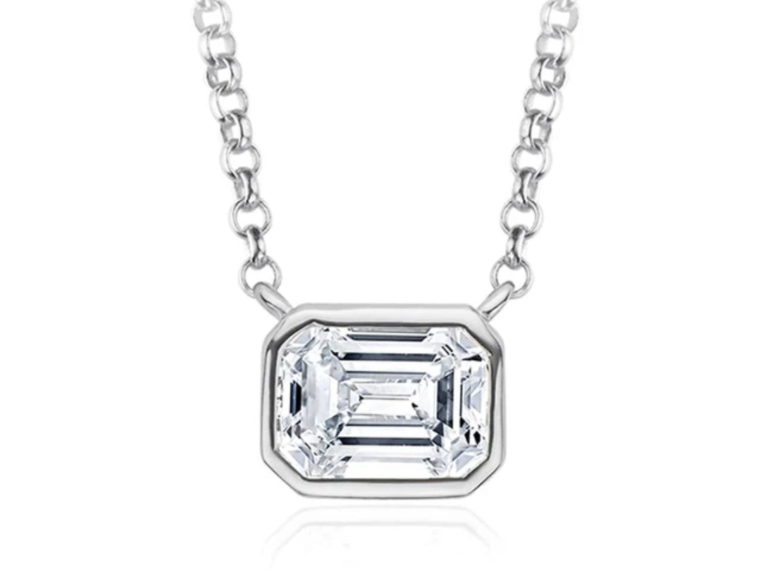 1Ct 6.5mm square Moissanite Diamond Pendant Necklace